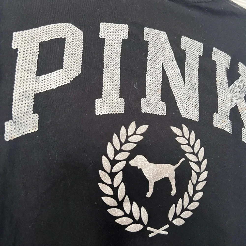 Victoria’s Secret PINK Black Sequins Bling Long Sleeve Tee | M - Picture 7 of 9